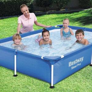 lot 10965 image: Bestway 7.25ft x 5ft x 17in Steel Pro Rectangular Above Ground Swimming Pool