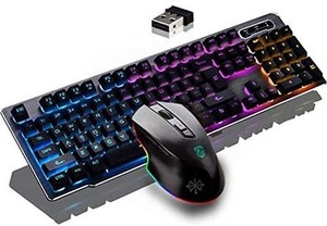 lot 418 image: Rechargeable Keyboard and Mouse,Suspended Keycap MECHANICAL FEEL Backlit Gaming Keyboard Mouse-Fast Charging,Wireless 2.4G Drive Free,Adjustable Breathing Lamp,Anti-ghosting,12 Multimedia Keys