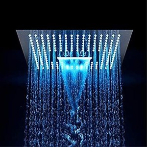 lot 428 image: Contemporary LED Color Changing Overhead Rainfall Shower Head Chrome Finish Eco-Friendly Stainless Steel Body, 3 Waterfall Modes RainMassageJet