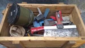 lot 480 image: Wood Box with Misc Garage Items 2