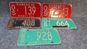 lot 489 image: Lot of 5 Vintage Kansas License Plates
