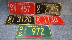 lot 490 image: Lot of 5 Vintage Kansas License Plates