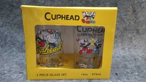 lot 491 image: Cuphead And Mugman Loungefly 2 Glasses Set 16 Oz Pint Glass