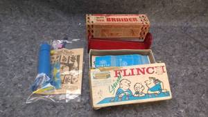 lot 7241 image: Vintage Easy Punch Embroidery Machine, Nelly Bee Rug Braider, and Flinch Card Game