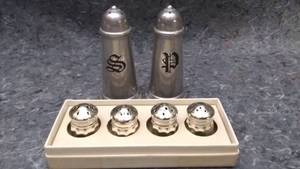 lot 7249 image: Vintage Pewter and Silver Plate Salt and Pepper Shakers