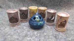 lot 7256 image: Candle Holders and Incense Burner