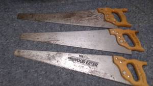lot 7267 image: Lot of Three Vintage Hand Saws