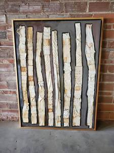 lot 3 image: Canvas Expressive Art Piece 69 inches tall x 59 inches wide