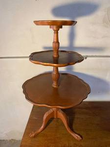 lot 1044 image: Three Tier Wooden Pie Crust Table Needs A Little Wood Glue