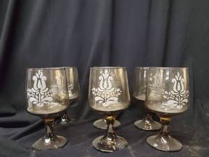 lot 2008 image: Set of 6 Phaltzgraff Yorktowne Smokey Stem Glasses