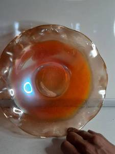 lot 3202 image: Flower Design Orange Carnival Glass Bowl