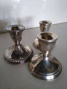 lot 6827 image: 2 Sterling Weighted , 1 Rogers Candle Holders