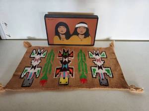 lot 6836 image: Signed Native American Sand Painting and Native American Cloth