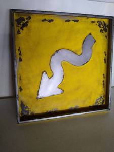 lot 6845 image: Curves Ahead Metal Sign