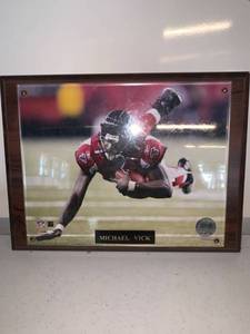 lot 6870 image: Michael Vick Wood Plaque Location Shelf D