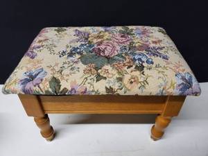 lot 6900 image: Floral Wooden Stool with Inside Storage