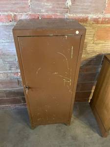 lot 8241 image: Antique Metal Storage Cabinet