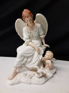 lot 8307 image: Porcelain Angel with Cherub Statue