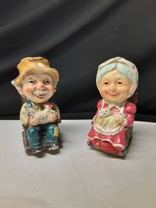lot 8311 image: Pair of Cute Older Couple in Rocking Chairs Money Banks