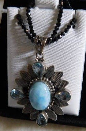 lot 5164 image: LarimarBlue TopazThai Black Spinel Bead Necklace