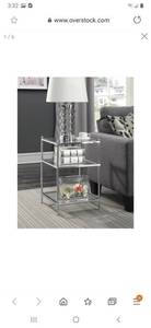 lot 2619 image: Silver Orchid Farrar Chrome Glass End Table Retail $95.99