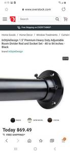 lot 2629 image: InStyleDesign 1.5 Premium Heavy Duty Adjustable Room Divider Rod and Socket Set Retail $86.49