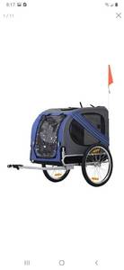 lot 2637 image: Aosom Elite Pet Dog Bike Trailer With Type A Hitch, Leash Hook, Safety Flag - Blue  Grey Retail $139.99