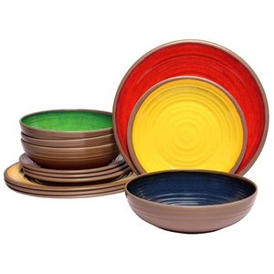 lot 2640 image: Melange 18-Piece Melamine Dinnerware Set (Clay Collection) Shatter-Proof and Chip-Resistant Melamine Plates and Bowls Color Multicolor Dinner Plate, Salad Plate & Soup Bowl (6 Each)