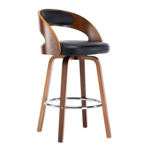 lot 2647 image: Mid-Century Faux Leather Wood Swivel Counter Stool