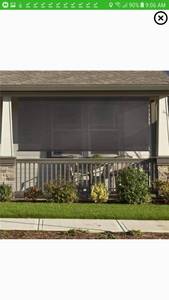 lot 2651 image: Premium Rechargeable Motorized Outdoor Sun Shade with Aluminum Valance Retail $651.49