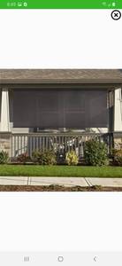 lot 2654 image: Premium Rechargeable Motorized Outdoor Sun Shade with Aluminum Valance - 72 in w x 96 in l - Black Walnut Retail $651.49