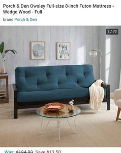 lot 2664 image: Porch & Den Owsley Full-size 8-inch Futon Mattress Retail $184.99