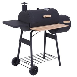lot 2666 image: Outsunny Steel Portable Backyard Charcoal BBQ Grill and Offset Smoker Retail $133.99