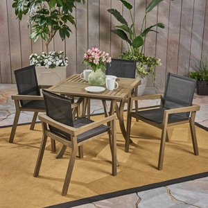 lot 2695 image: Chaucer Outdoor 1-Seater Square Acacia Wood Mesh Seats Dining Set by Christopher Knight Home