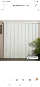 lot 2698 image: White Solid Vinyl Vertical Blind, 84 L x 36 to 98 W, CORDLESS Retail $145.49