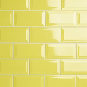 lot 2703 image: SomerTile 3x6-inch Malda Subway Beveled Canary Yellow Ceramic Wall Tile (136 tiles19.18 sqft.) Retail $157.72