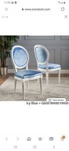 lot 2716 image: Camille Velvet Fabric Dining Chair in icy blue - Gloss white (Set of 2) by Christopher Knight Home (As Is Item) Retail $112.98