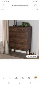lot 2725 image: Mid-Century Walnut Brown 5-Drawer Chest by Baxton