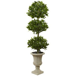 lot 2740 image: 5.5 Triple Bay Leaf Topiary Artificial Tree in Urn UV Resistant (IndoorOutdoor) Retail $252.49