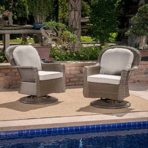 lot 2780 image: Liam Outdoor Wicker Swivel Club Chair with Cushion (Set of 2) by Christopher Knight Home Retail $521.99