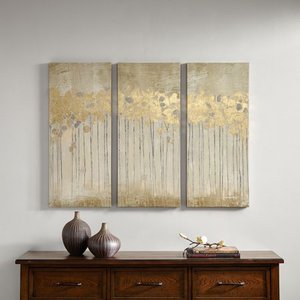 lot 2788 image: Copper Grove Corydalis Sandy Forest Taupe Gel Coat Canvas with Gold Foil Embellishment 3-piece Set Retail $93.99