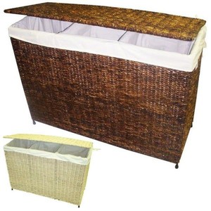 lot 2799 image: America Basket Company Woven Three-Section Lined Hamper