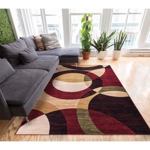 lot 2809 image: Well Woven Casual Modern Styling Shapes and Circles Area Rug 5x7 (5 x 72) Multi Color Red Black Beige Thick and Soft Pile Easy Care Pile Suitable for high Traffic Areas