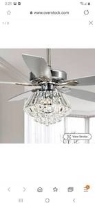 lot 2815 image: Modern Chrome and Crystal 52-inch Ceiling Fan with Remote Retail $218.49