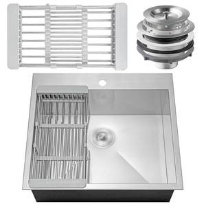 lot 2833 image: Lordear 25 Inch Kitchen Sink Drop-in Topmount Single Bowl Sink Retail $164.99