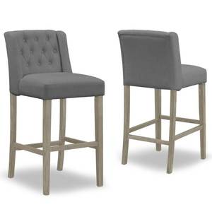 lot 2858 image: Set of 2 Aled Grey Fabric Bar Stool with Side Wings and Tufted Buttons Retail $297.49