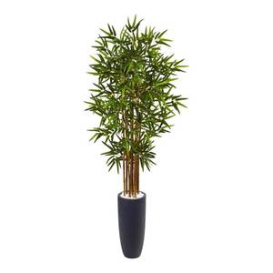 lot 2860 image: Nearly Natural 5-foot Bamboo Tree in Grey Cylinder Planter Retail $136.49