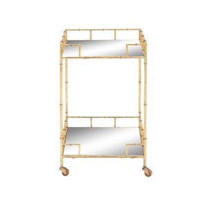 lot 2867 image: Decmode Modern 30 X 18 Inch Gold Iron And Mirror Two-Tier Rectangular Bar Cart
