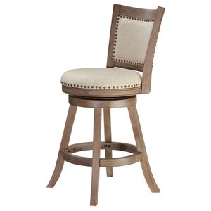 lot 2870 image: Cortesi Home Marko Counter Stool Beige Fabric Swivel Seat with Back, 24 Seat