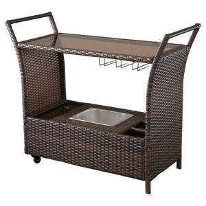 lot 2871 image: Bahama Outdoor Wicker Bar Cart with Glass Top by Christopher Knight Home Retail $235.99